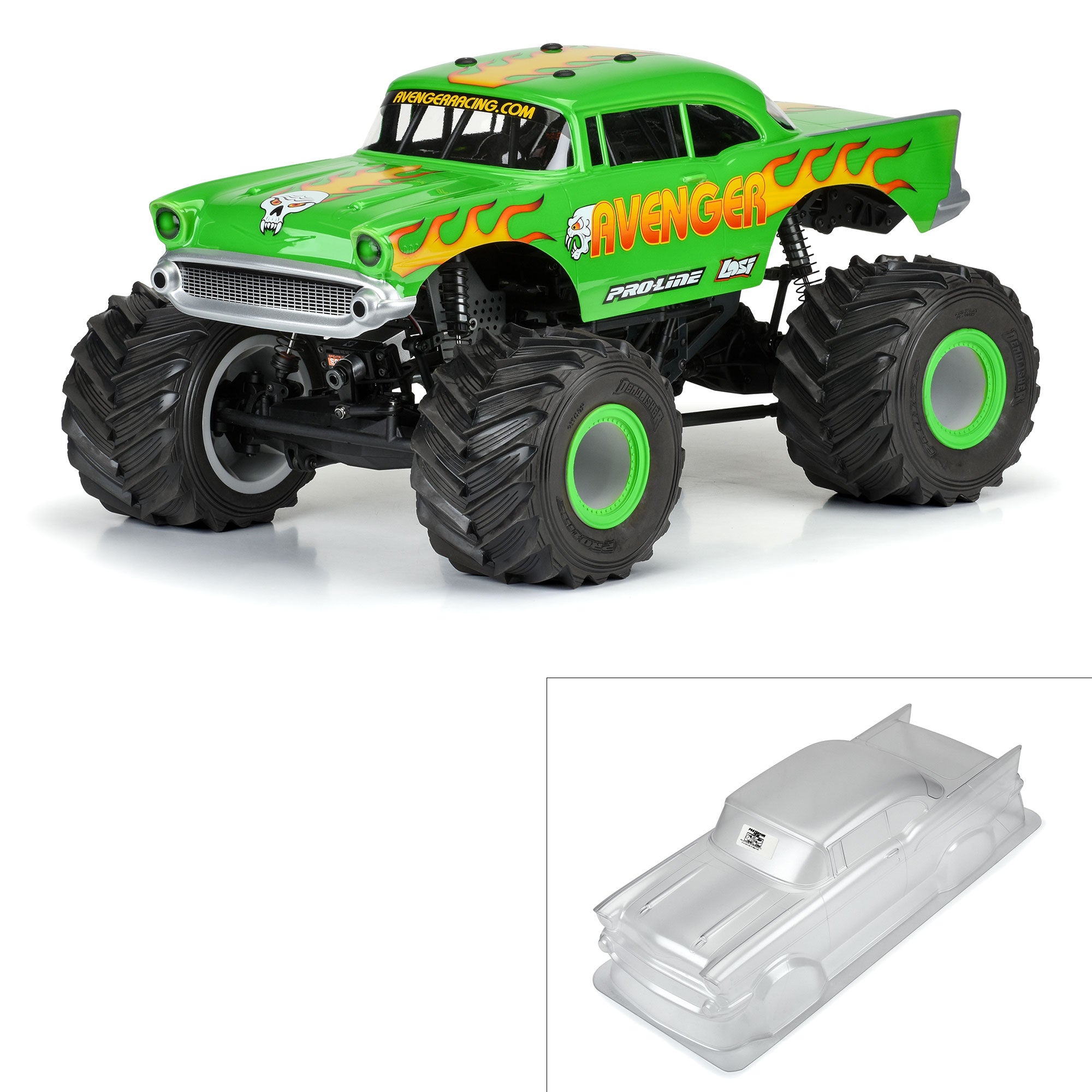 Pro-line 1/8 1957 Chevy Bel Air "Avenger" Clear Body: LMT, Crawler & 1/8 MT