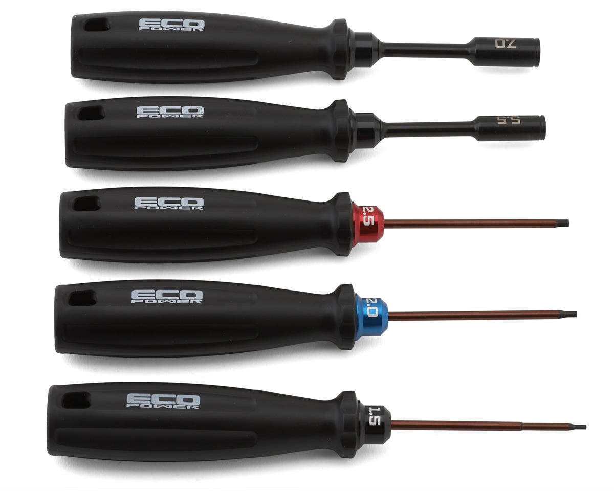 EcoPower 5-Piece RC Essential Tool Set (1.5/2.0/2.5mm Hex Drivers) (5.5/7mm Nut Drivers)