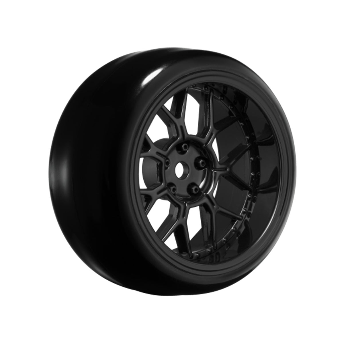 Louise R/C 14 Spoke Gloss Black 1/10 Wheel Mounted Drift Tire, 2, 4, 6, 8mm Offset, 12mm Hex, 4pcs