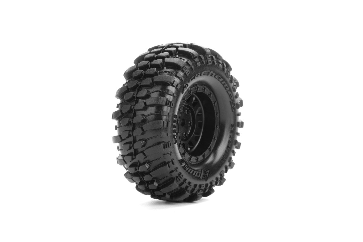 CR-Champ 1/18, 1/24 1.0" Crawler Tires, 7mm Hex, Super Soft, Mounted on Black Rim, Front/Rear (2)