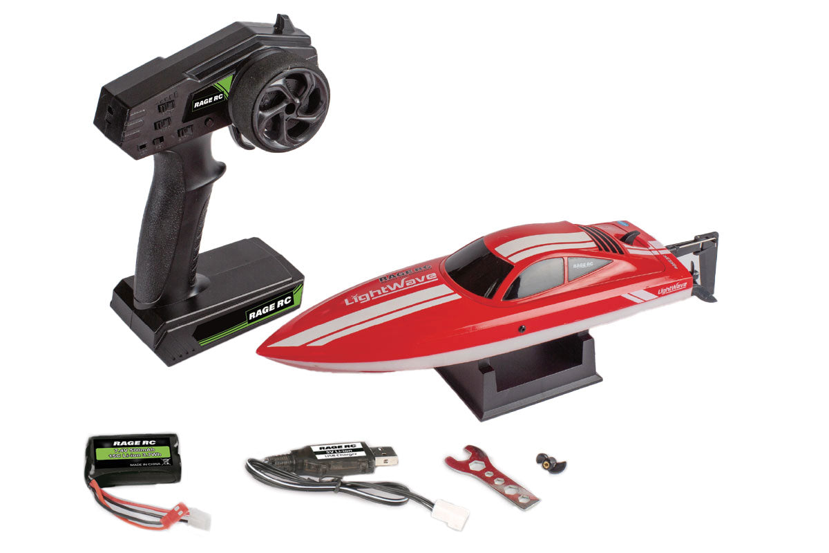RageRC LightWave Electric Micro RTR Boat; Red