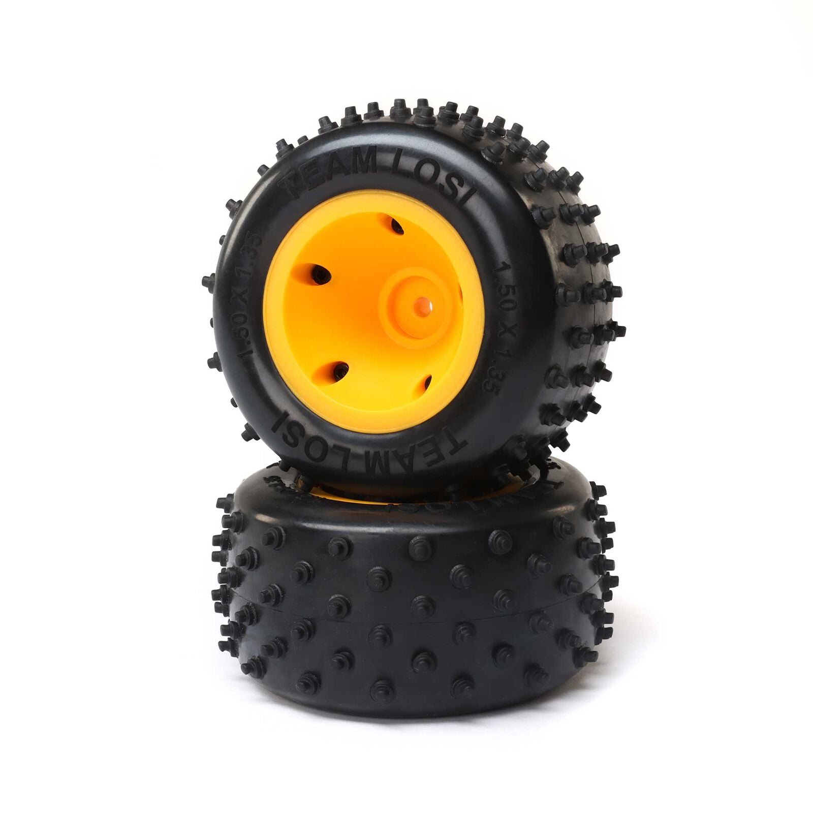 Losi 6 Row Rear Tires, Mounted, Orange(2): Mini JRXT