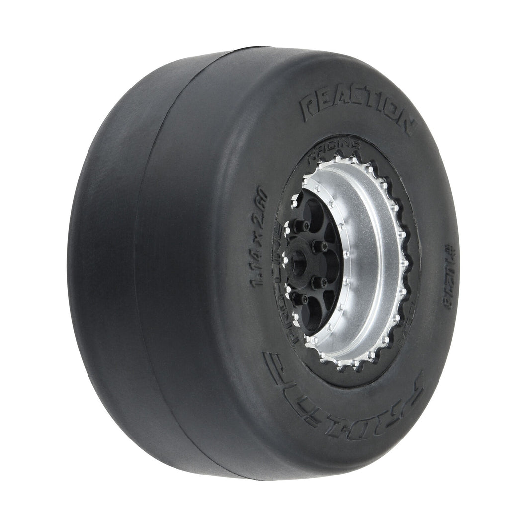 Pro-Line 1/16 Reaction Rear Tires MTD 8mm Black/Silver (2): Losi Mini Drag