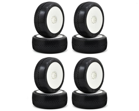 AKA Gridiron II 1/8 Buggy Tires Racer Bundle w/EVO Wheels (White) (Soft - Long Wear) (8) (Non-Glued)