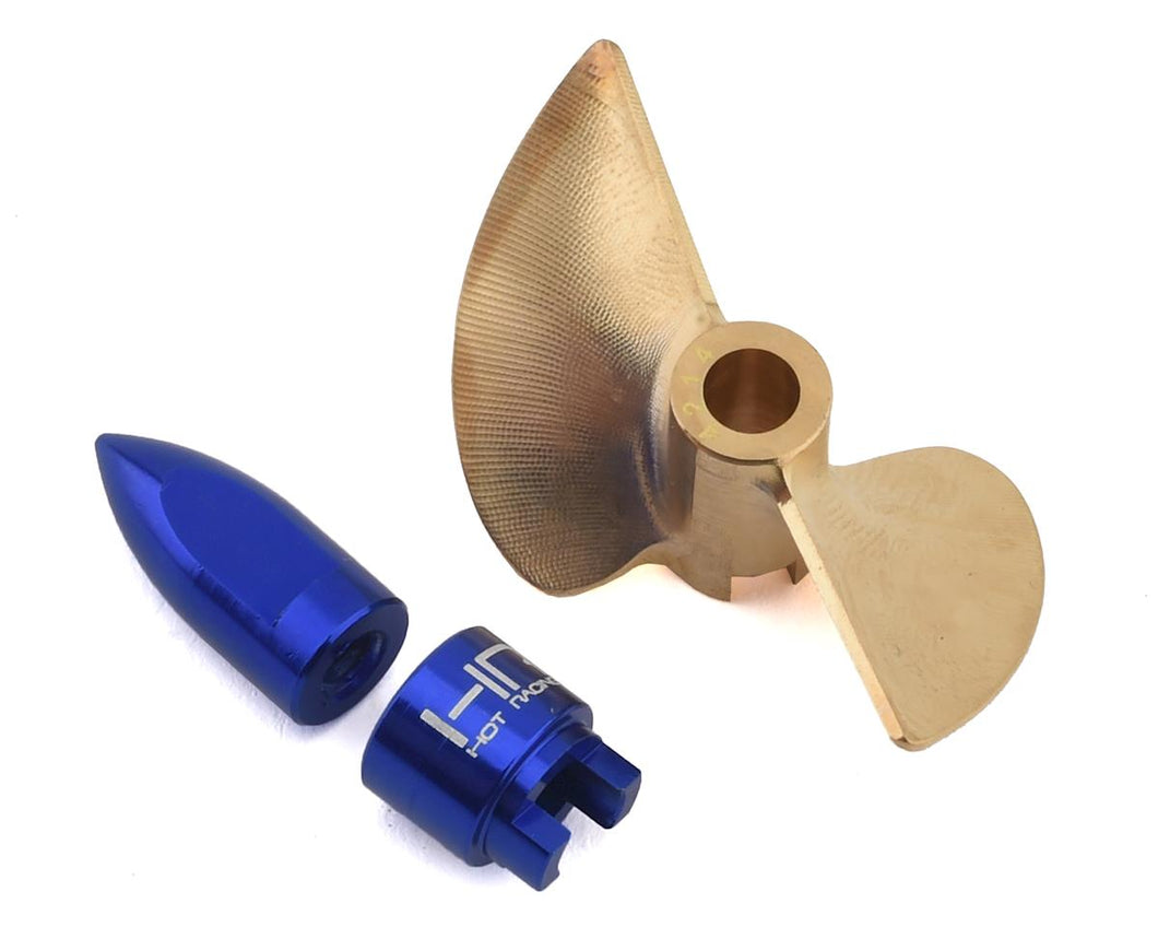 Hot Racing Traxxas Spartan/M41 Pro Brass Prop w/Nut & Drive Dog (Brass/Blue)