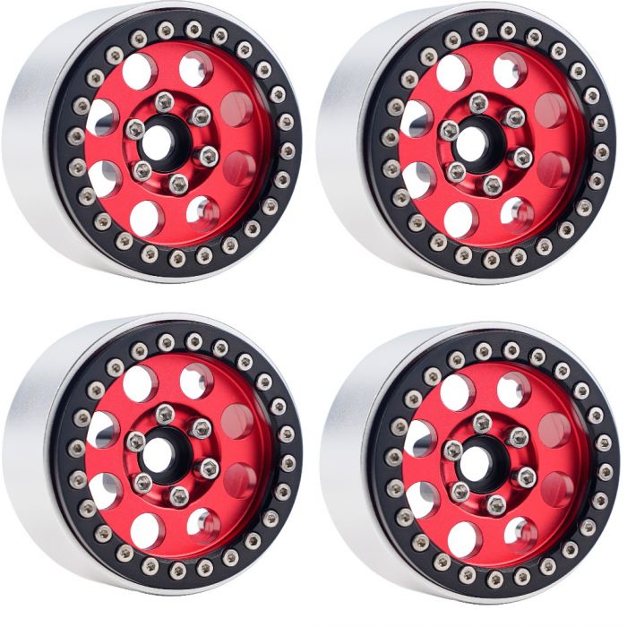 Power Hobby -B2 Aluminum 1.9 Beadlock Wheels 9mm Hubs, Red, for 1/10 Rock Crawler, 4pcs