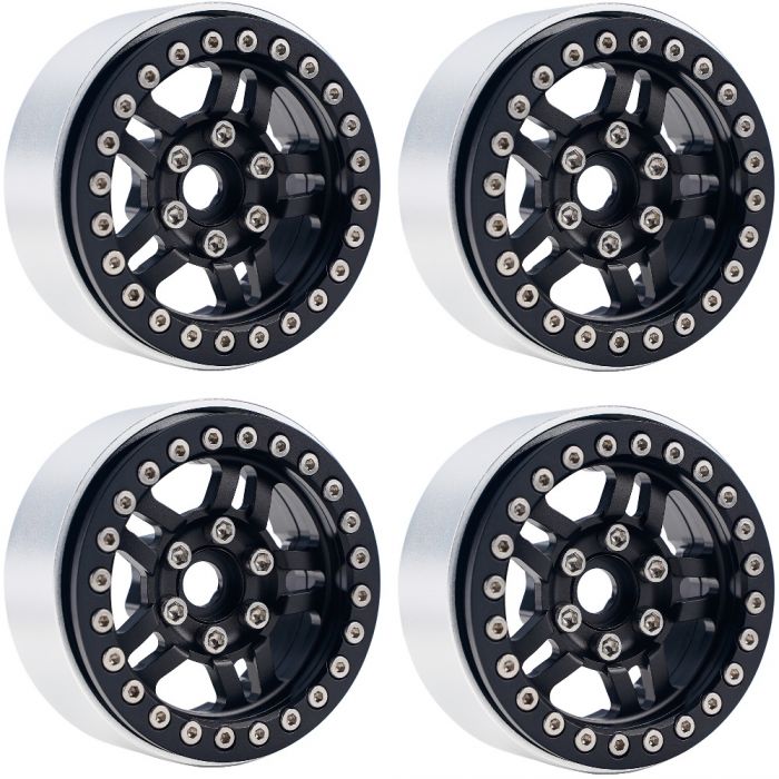 Power Hobby - B4 Aluminum 1.9 Beadlock Wheels 9mm Hubs, Black, for 1/10 Rock Crawler, 4pcs