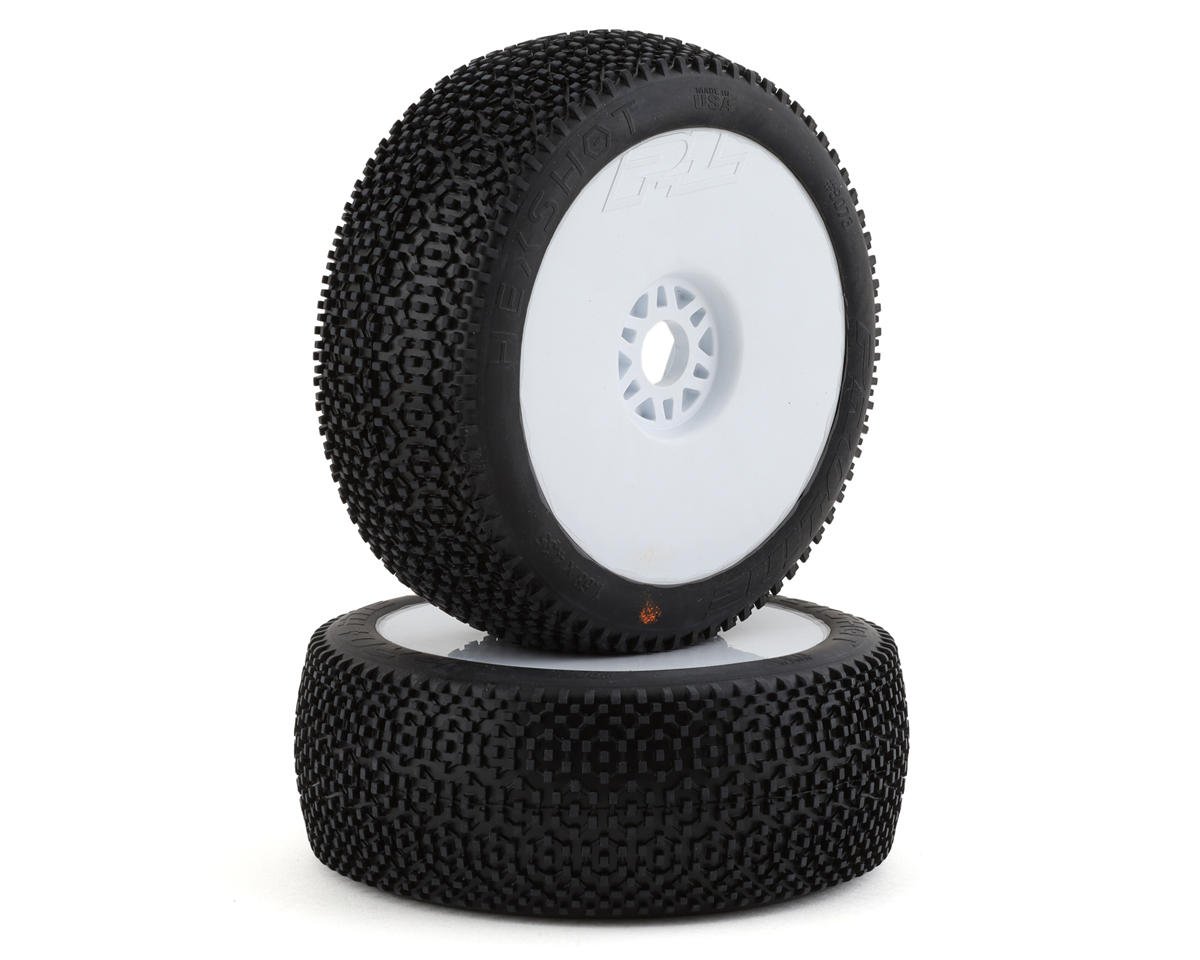 Pro-Line Hex Shot Pre-Mounted 1/8 Buggy Tires (2) (White) (S3) w/Lightweight Wheel