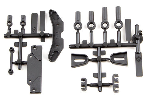 Team Associated RC10B6.3 Servo Mount Brace, Tower Covers, Wire Clips, Rod Ends