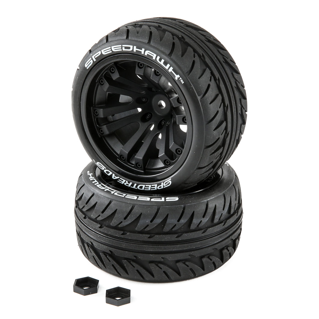 Duratrax SpeedTreads Speedhawk Tires Mounted (2):  1/10 Stadium/Monster Truck