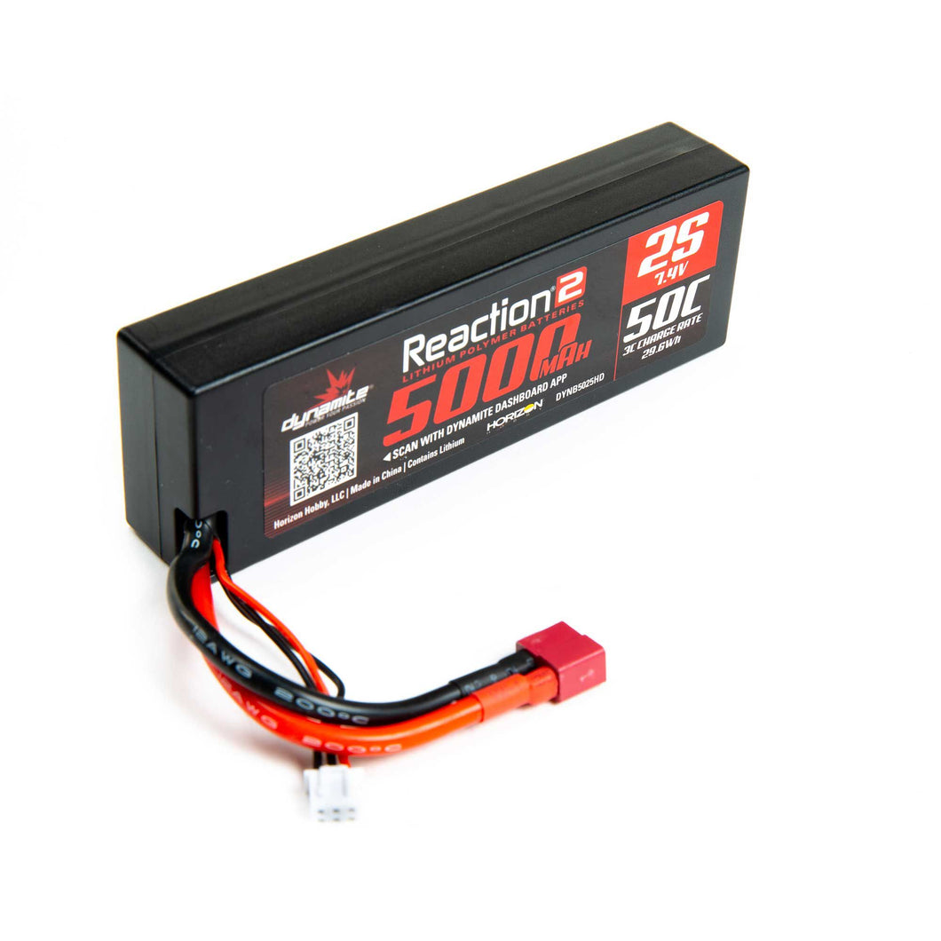 Dynamite 7.4V 5000mAh 2S 50C Reaction 2.0 Hardcase LiPo Battery: Deans