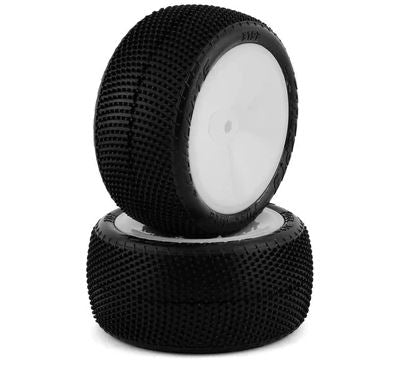 JConcepts Fuzz Bite LP 2.2" Mounted Rear Buggy Carpet Tires (White) (2) (Pink) w/12mm Hex