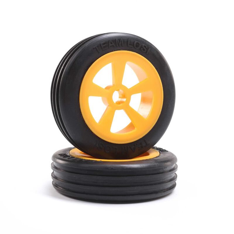 Losi Rib Front Tires, Mounted, Orange (2): Mini JRX2