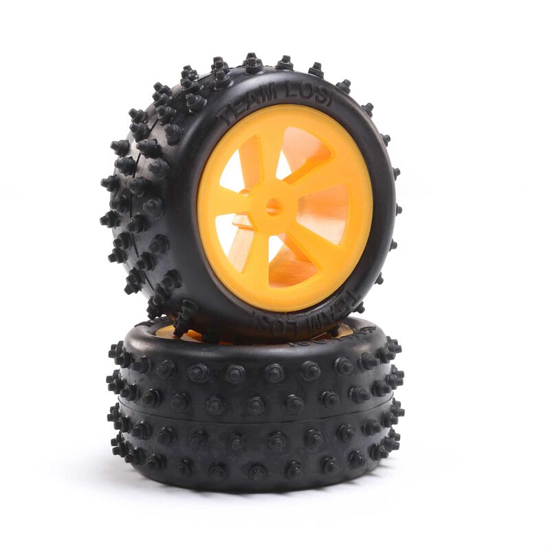 Losi 4 Row Rear Tires, Mounted, Orange (2): Mini JRX2