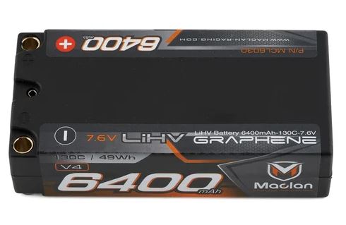 Maclan HV Graphene V4 2S Shorty LiPo Battery w/5mm Bullets (7.6V/6400mAh)