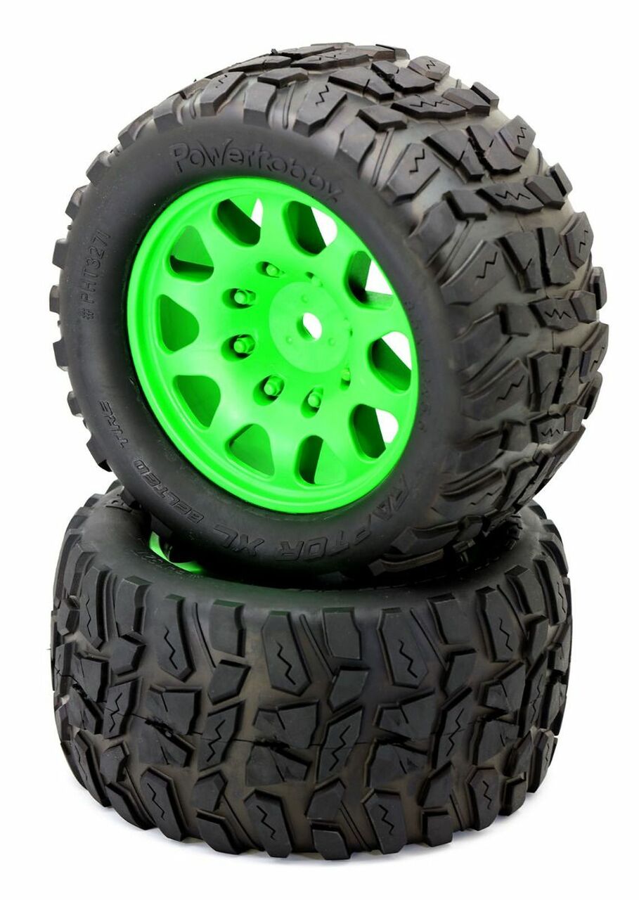 Powerhobby Raptor XL Belted Tires / Viper Wheels (2) Traxxas X-Maxx 8S-Green