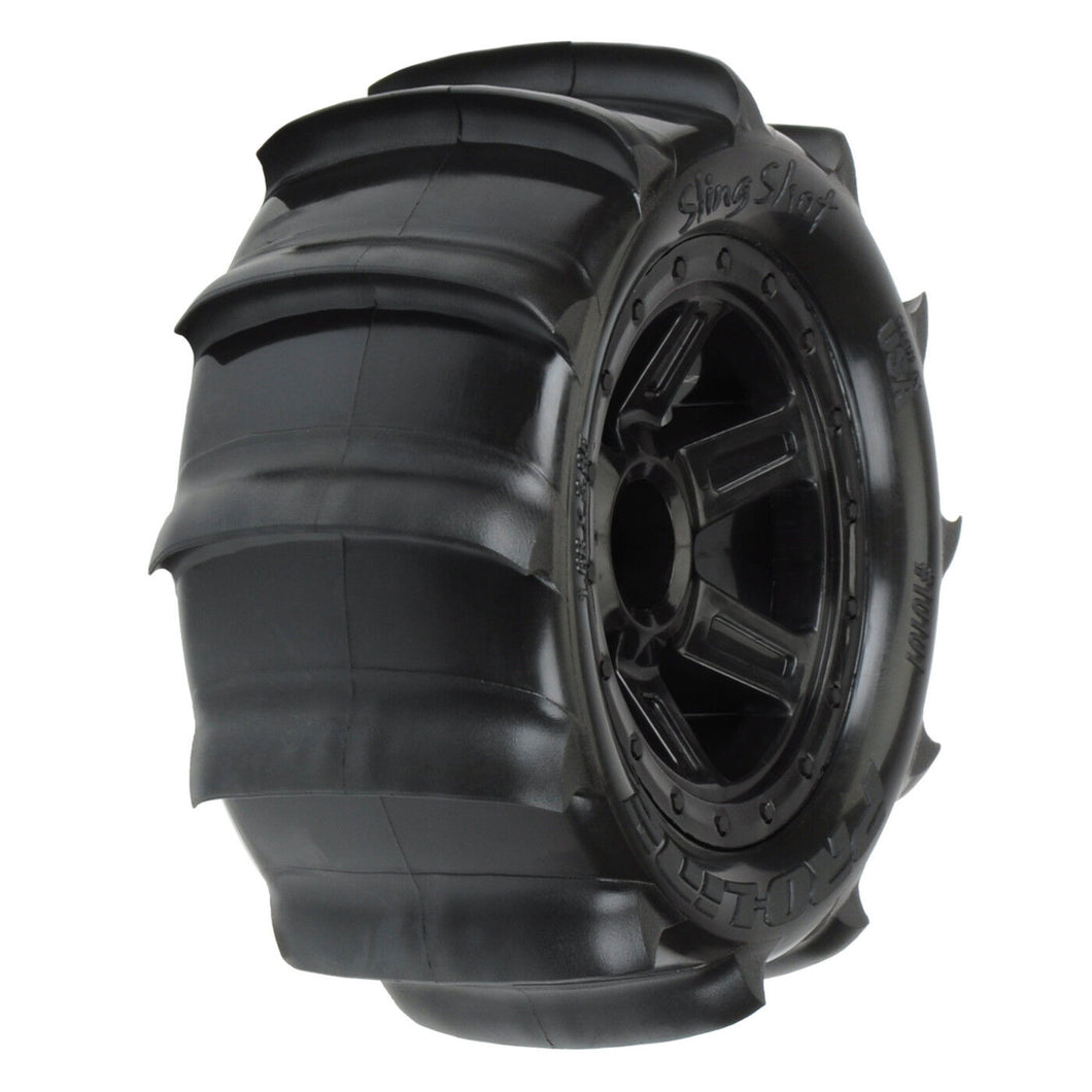 Pro-Line 1/16 Sling Shot 2.2 Sand Tires Mounted Black Desperado Wheels: 1/16 E-Revo