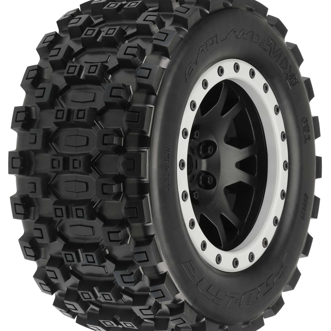 Pro-Line Badlands MX43 Pro-Loc Mounted, Impulse Black Wheels with Grey Rings (2): X-Maxx