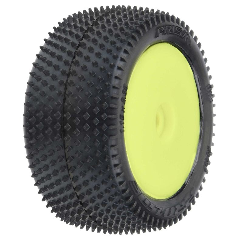 Pro-Line 1/18 Prism Rear Carpet Mini-B Tires Mounted 8mm Yellow Wheels (2)