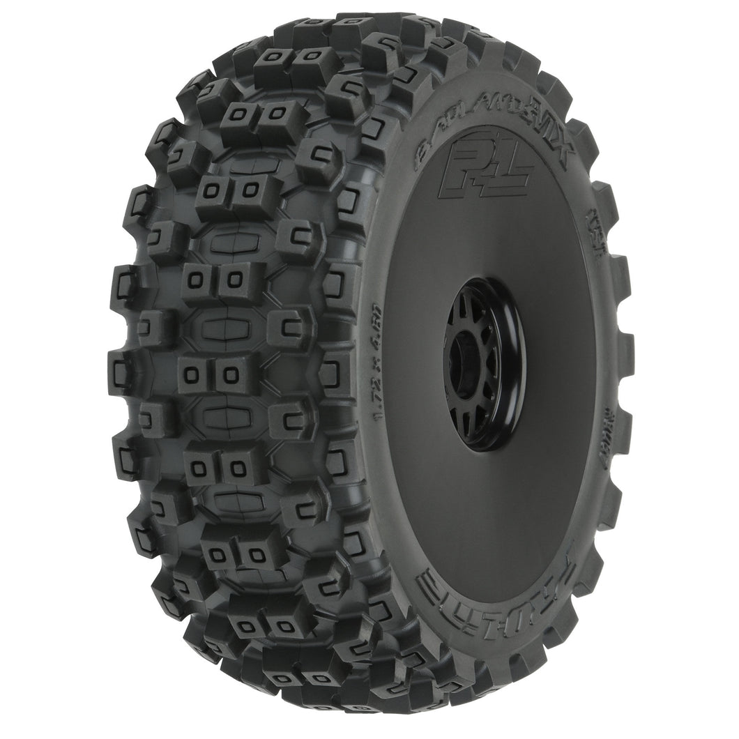 Pro-Line Badlands MX M2 Mounted Black Wheels, F/R (2): 1/8 Buggy