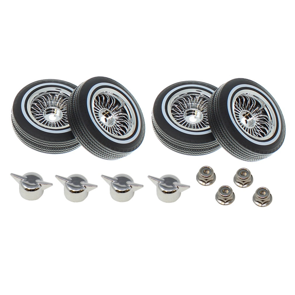 Redcat Whitewall Low Pro Tires and Wheels w/ Knock offs & Wheel nuts (Chrome)(Not Glued) (1Set)