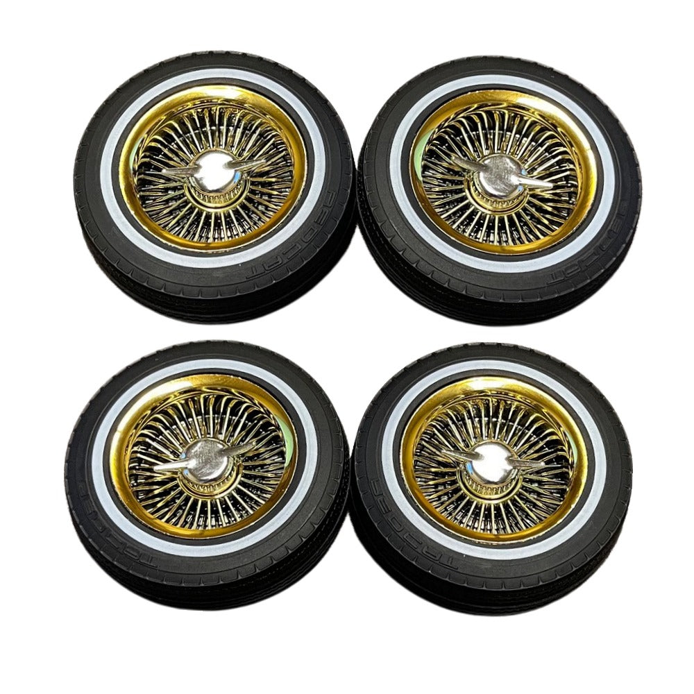 Redcat Whitewall Low Pro Tires and Wheels w/ Knock offs & Wheel Nuts (Gold)(Not Glued) (1Set)