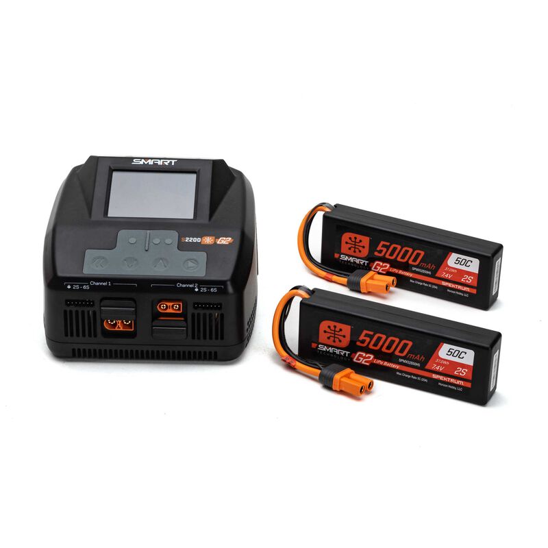 Spektrum Smart G2 Powerstage 4S Surface Bundle: 2S 5000mAh LiPo Battery (2) / S2200 G2 Charger