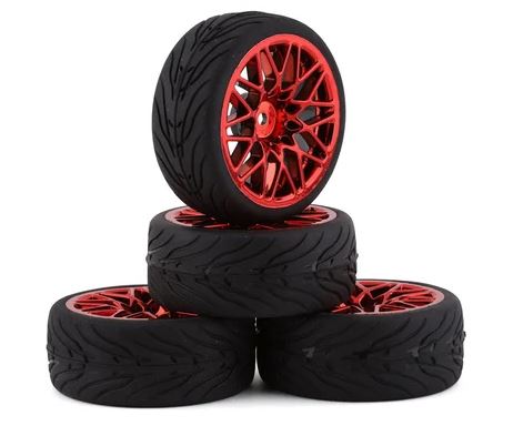 Yeah Racing Spec T Pre-Mounted On-Road Touring Tires w/LS Wheels (Red) (4) w/12mm Hex & 3mm Offset