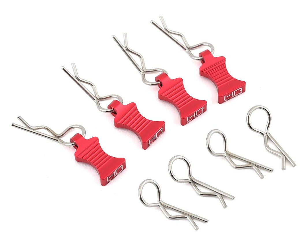 Hot Racing 1/10 Aluminum EZ Pulls w/Body Clips (Red) (4)