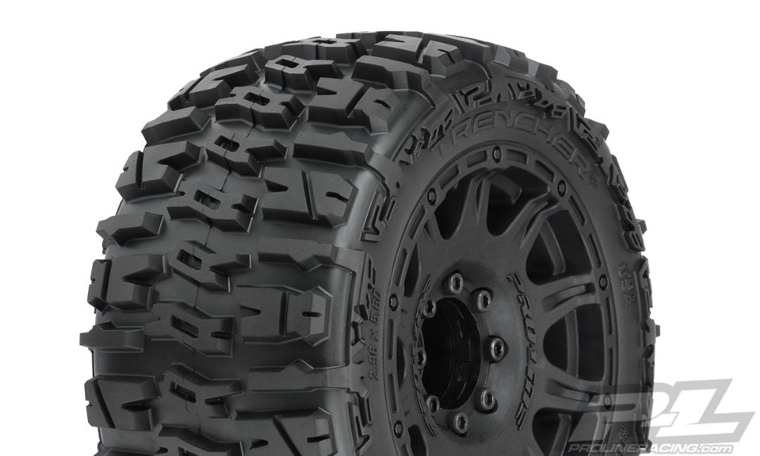 Pro-Line Trencher LP 3.8" All Terrain Tires Mounted on Raid Black 8x32 Removable Hex Wheels (2) for 17mm MT Front or Rear