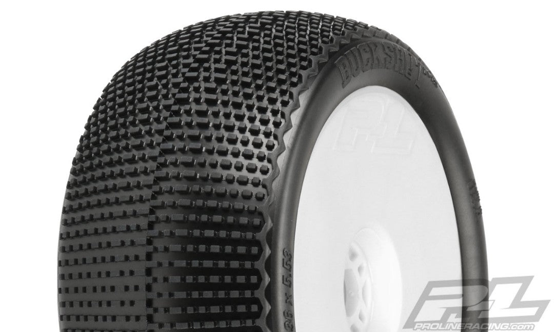 Pro-Line Buck Shot 4.0" S3 (Soft) Off-Road 1/8 Truck Tires Mounted on White Zero Offset Wheels (2) for Front or Rear