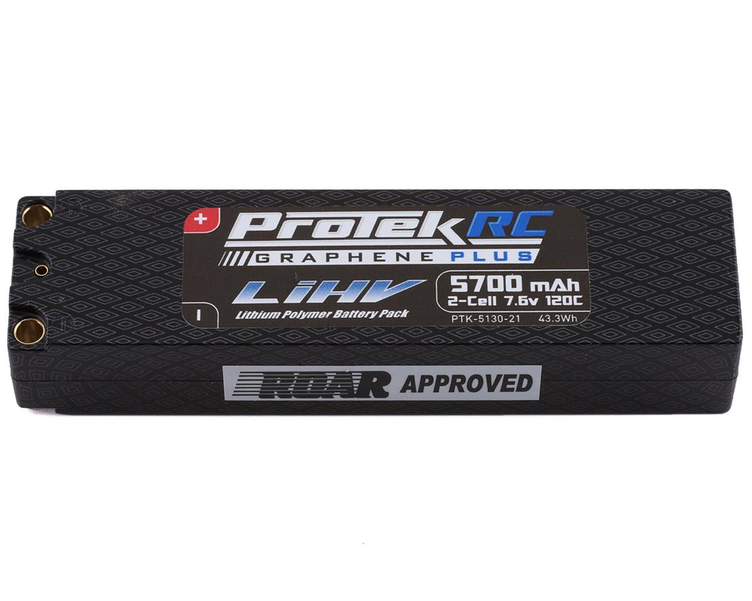ProTek RC 2S Slim 120C Low IR Si-Graphene + HV LiPo Battery (7.6V/5700mAh) w/5mm Connectors (Pending ROAR Approved)