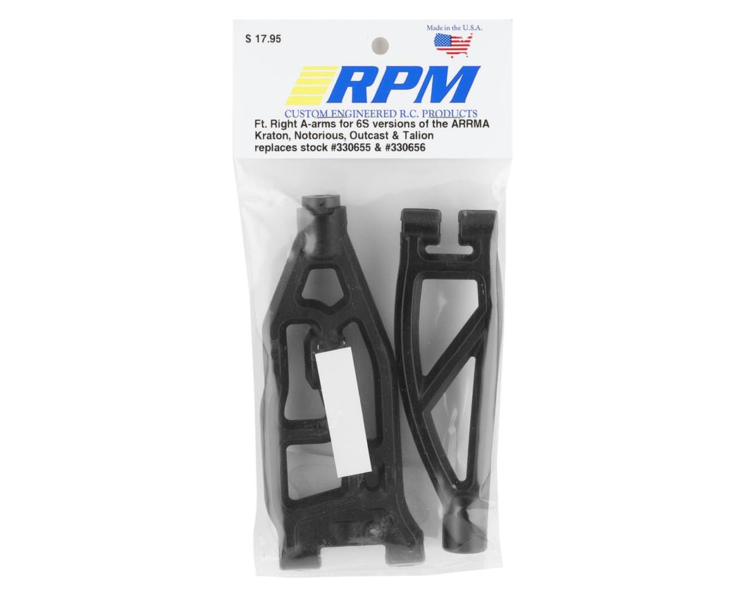 RPM Arrma Kraton/Outcast 6S Front Right Upper & Lower Suspension Arm Set (Black)