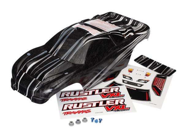 Traxxas Body, Rustler VXL, ProGraphix (replacement for the painted body. Graphics are printed, requires paint & final color application)/decal sheet/ wing and aluminum hardware