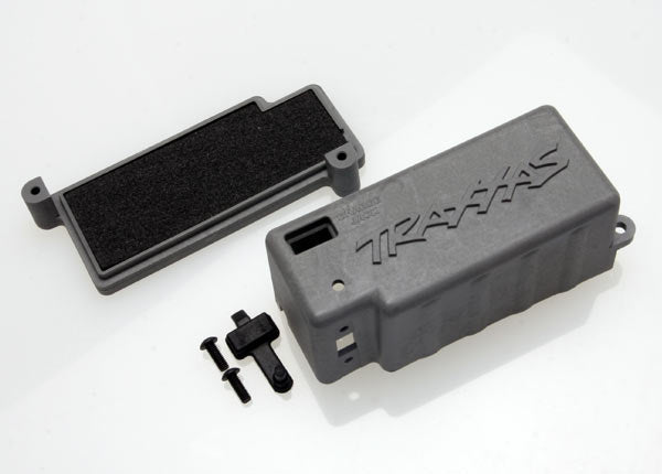 Traxxas Box, battery (grey)/ adhesive foam chassis pad/charge jack plug (rubber)