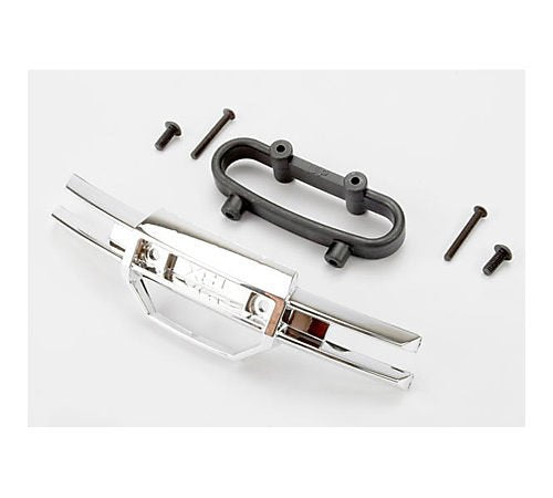 Traxxas Bumper, front (chrome)/ bumper mount, front/ 4x10mm BCS (2)/ 3x25mm BCS (2)