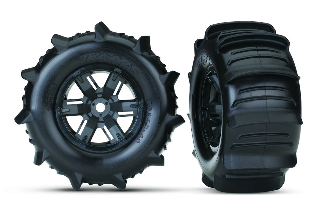 Traxxas Tires & Wheels, Assembled, Glued (X-Maxx Black Wheels, Paddle Tires, Foam Inserts) (Left & Right) (2)