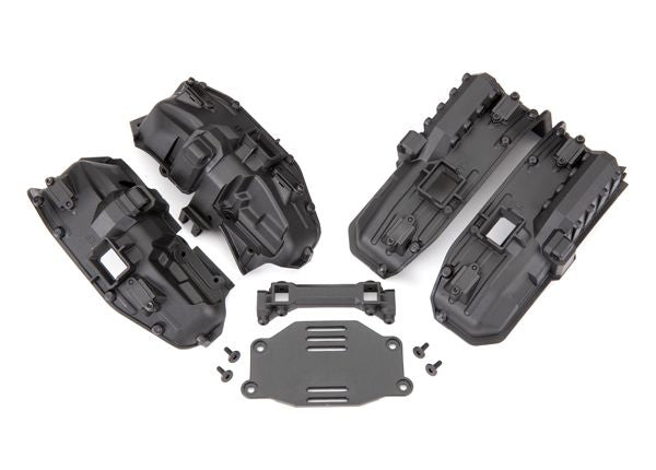 Traxxas Fenders, inner (narrow), front & rear (for clipless body mounting) (2 each)/ rock light covers (8)/ battery plate/ body mount/ 3x8 flat-head screws (4)/ 2.5x6 CS (10)