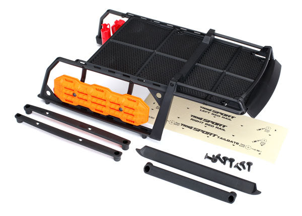Traxxas Expedition rack, complete (includes traction boards, shovel, axe, jack, fire extinguisher, fuel cans, & mounting hardware)