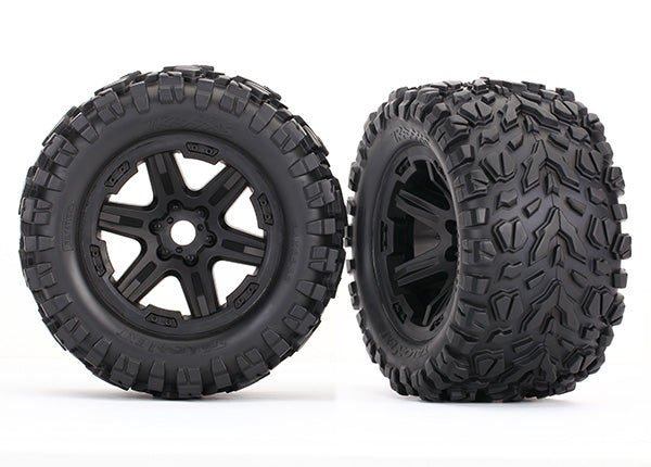 Traxxas Tires & wheels, assembled, glued (black Carbide wheels,