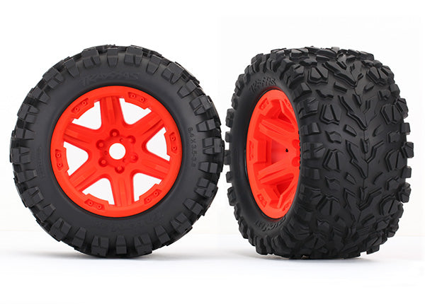 Traxxas Mounted Tires (orange Carbide wheels, Talon EXT)