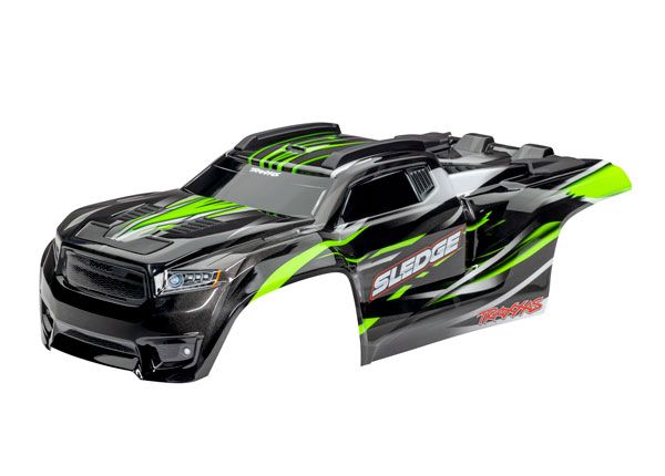 Traxxas Body, Sledge, green/ window, grille, lights decal sheet