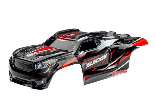 Traxxas Body, Sledge, red/ window, grille, lights decal sheet