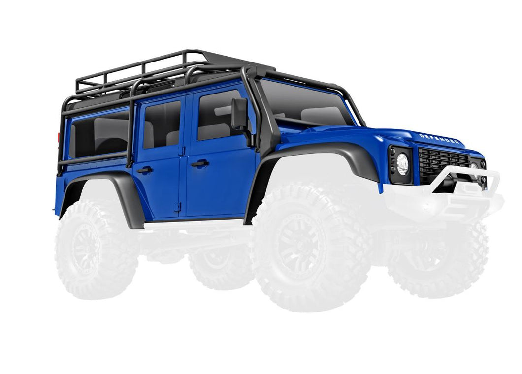 Traxxas Body, Land Rover Defender, Complete, Blue (Includes Grille, Side Mirrors, Door Handles, Fender Flares, Windshield Wipers, Spare Tire Mount, & Clipless Mounting)