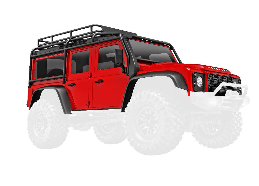 Traxxas Body, Land Rover Defender, Complete, Red (Includes Grille, Side Mirrors, Door Handles, Fender Flares, Windshield Wipers, Spare Tire Mount, & Clipless Mounting)
