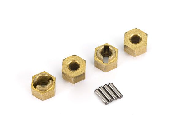 Traxxas Wheel Hubs, 7mm Hex (Brass) (4)/ Axle Pins (4)